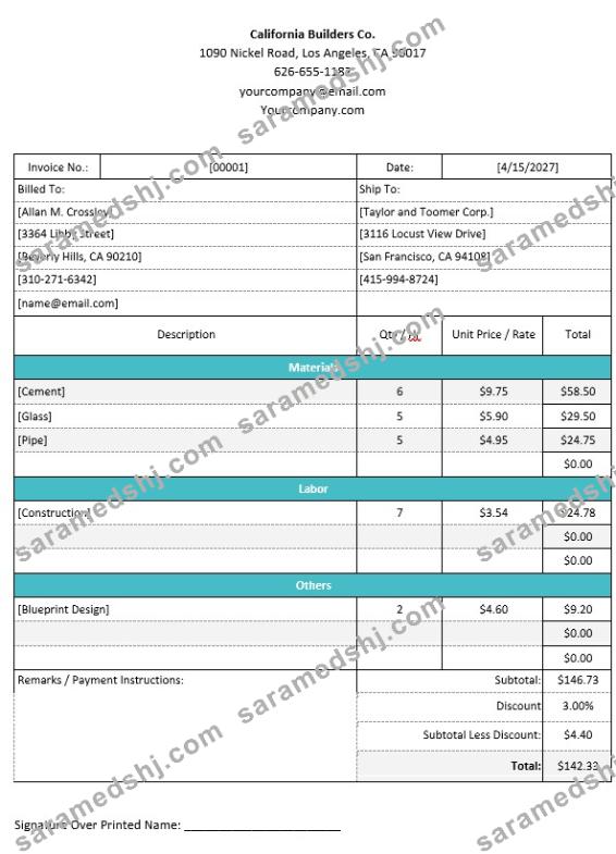 Professional Construction Invoice Template